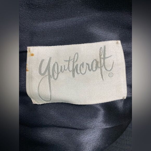 Vintage 50s Youthcraft Long Black Wool Large to XL Coat Satin Lined Big Buttons - Picture 8 of 8